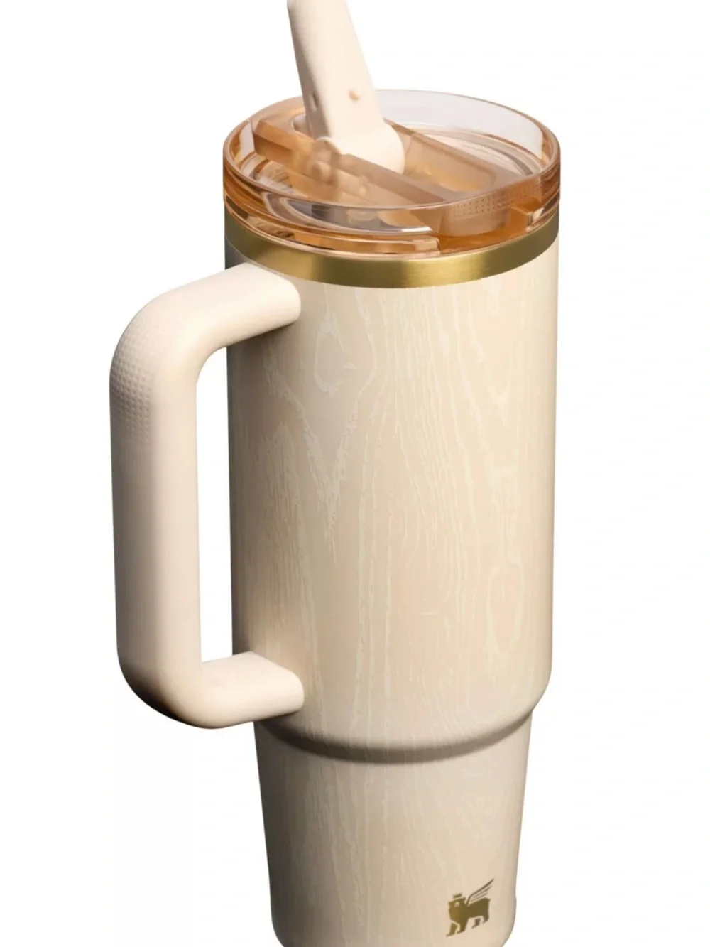 Stanley Cream Woodgrain Quencher Tumbler with Gold Accents
